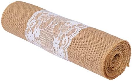 MDS 10 PCS 100% Natural Burlap Table Runners 12" x 72" with Lace