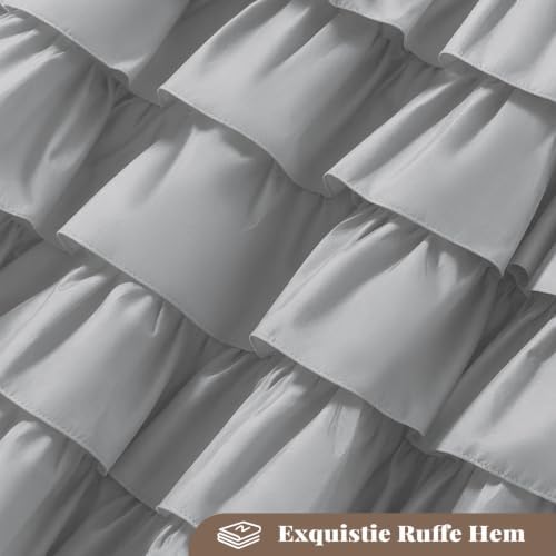 BTTN Grey Ruffle Farmhouse Shabby Chic Fabric Shower Curtain, 72x72