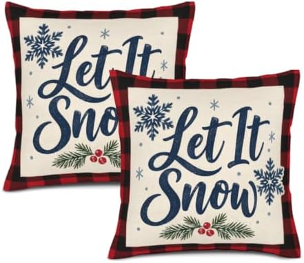 Plaid Decor Pillow Covers 22x22 Inch Set of 2 Linen for Christmas