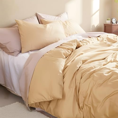 100% Cotton Comforter Set Queen Size – Sandy Beige, Linen-Like