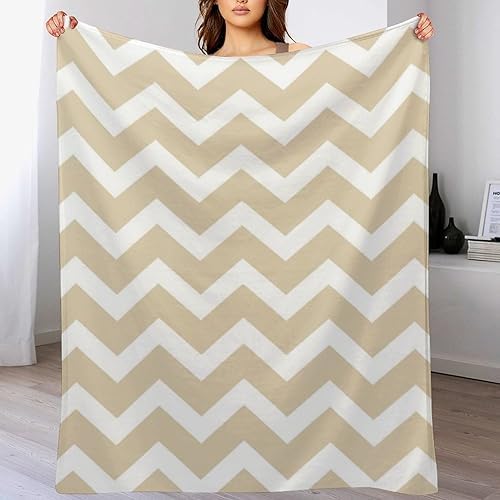 Plush Throw Blanket Taupe Chevron Stripe Soft Cozy Blanket Flannel