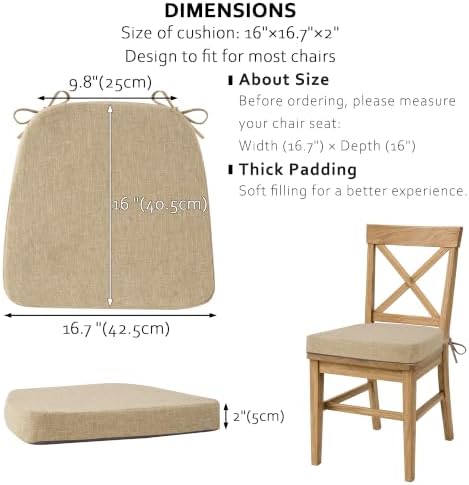 ELFJOY Non-Slip Chair Cushions for Dining Chairs Beige 16.7"x16"