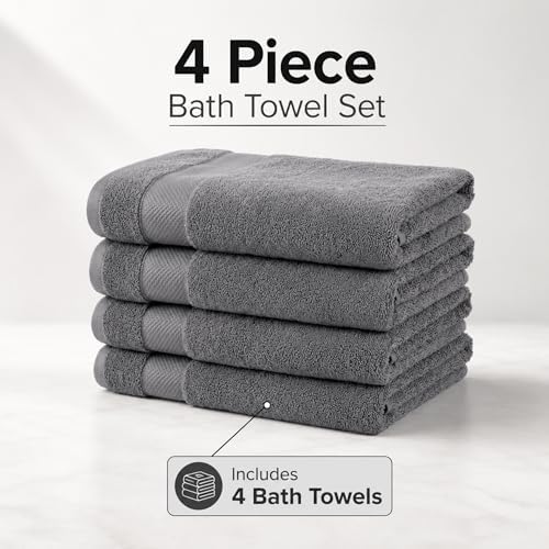 100% Cotton Luxury Bath Towels Set of 4, Lightweight, Quick Dry, Dark