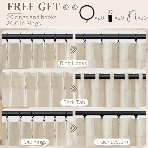Nanspring Extra Long Linen Curtains 120 Inch 2 Panels Set for Living