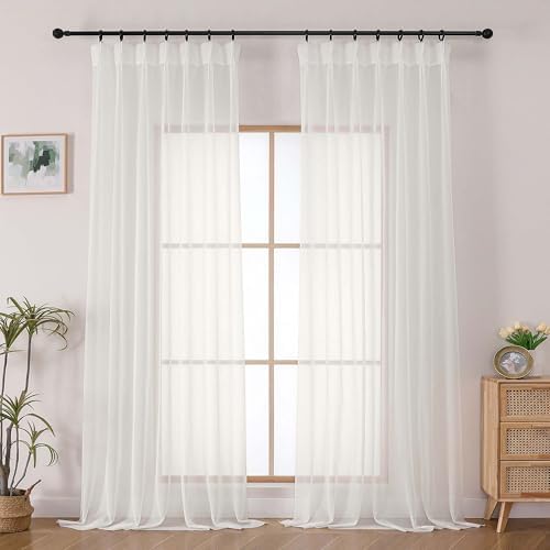 OWENIE Ivory Pinch Pleated Sheer Curtains for Living Room 96 Inch 2