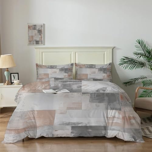 Beige and grey geometric pattern Bedding,King size Duvet Cover with 2