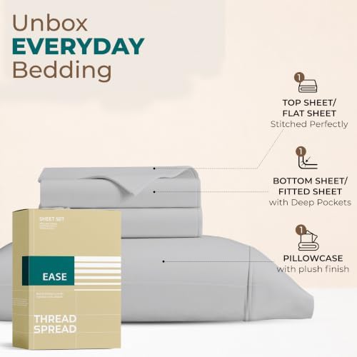THREAD SPREAD 100% Cotton Twin XL Sheets Set, 16" Deep Pocket, Light