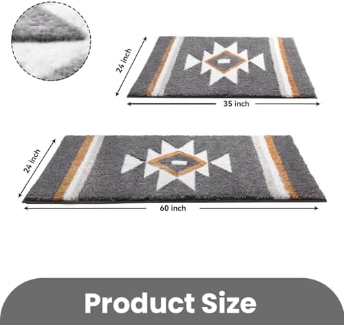 Bathroom Runner Rug, Grey Western Non Slip Washable Long Bath Rug