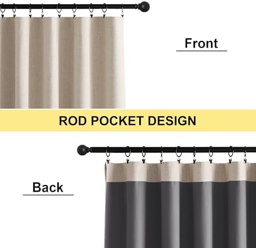 NICETOWN Natural Faux Linen 100% Blackout Curtains, 2 Panels Set, 52 x
