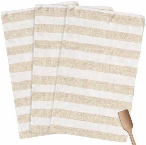 Vintage Linen Kitchen Towels Set of 3, 18x26 Inch, Striped Beige Theme