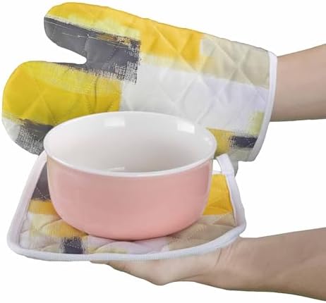Quilted Cotton Terry Cloth Oven Mitt, Pot Holder Yellow Gradient Gray
