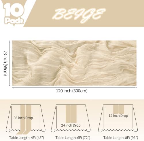 10 Pack Beige Table Runner 10Ft 23 x 120 Inch Cheesecloth