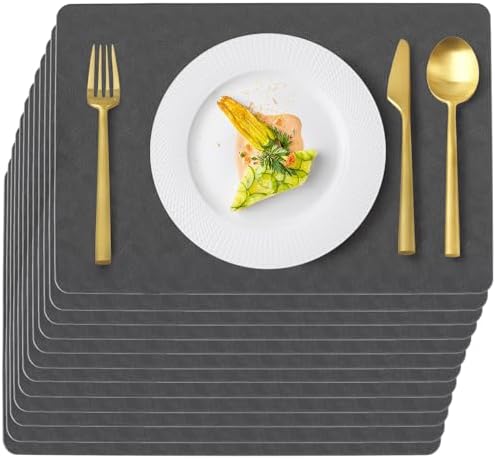 Gray Plastic Vinyl Placemats Set of 12, Waterproof Heat Resistant