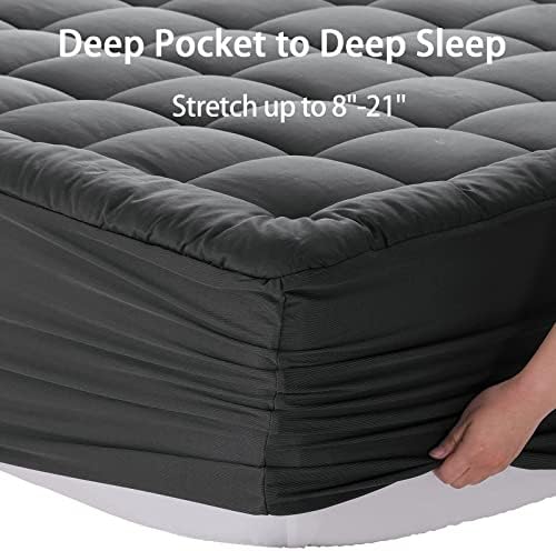 EASELAND Queen Mattress Pad Cotton Pillow Top Mattress Topper Dark