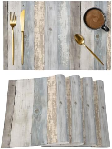 Wood Grain Placemats Set of 8 Rustic Slate Gray Wooden Striped Rustic