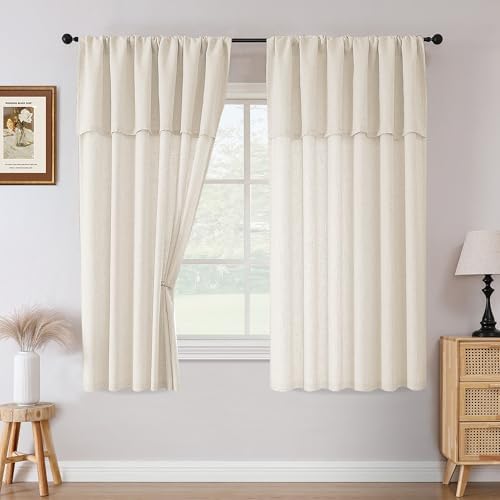 H.VERSAILTEX Linen Semi-Sheer Curtains 63 Inch for Living Room, Ivory