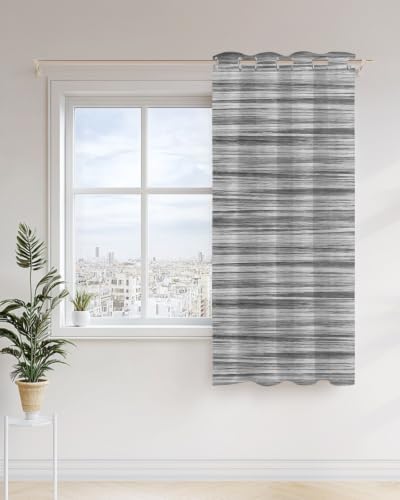 Gray Striped Curtains 63 inches Long for Living Room Bedroom Boho Ash