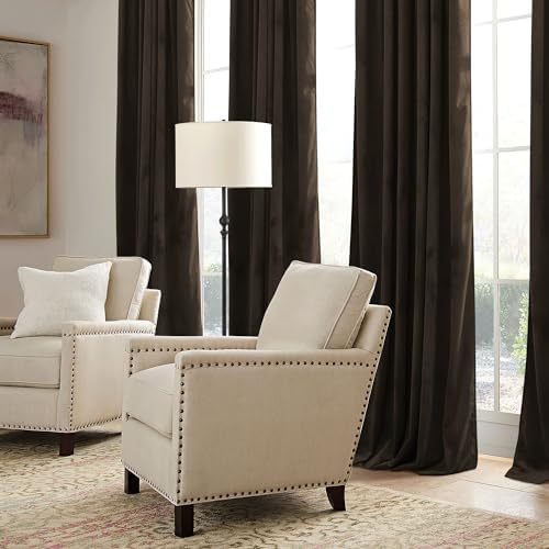 RYB HOME Brown Velvet Curtains 72 inches Length with Hook Belt