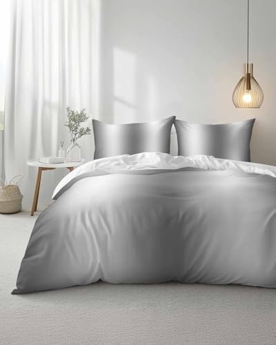 Duvet Cover Set Queen, Modern Watercolor Grey Gradient 3 Piece Bedding