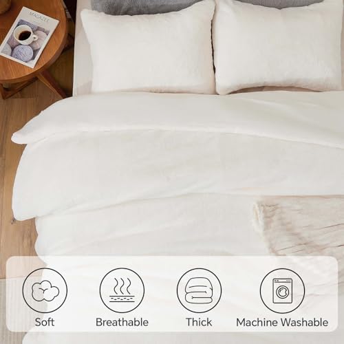 BEDELITE Faux Fur King Comforter Set Cream White,Warm Comforter for