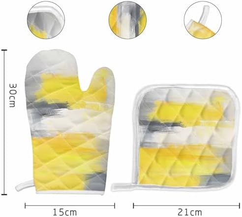 Quilted Cotton Terry Cloth Oven Mitt, Pot Holder Grey Yellow Texture