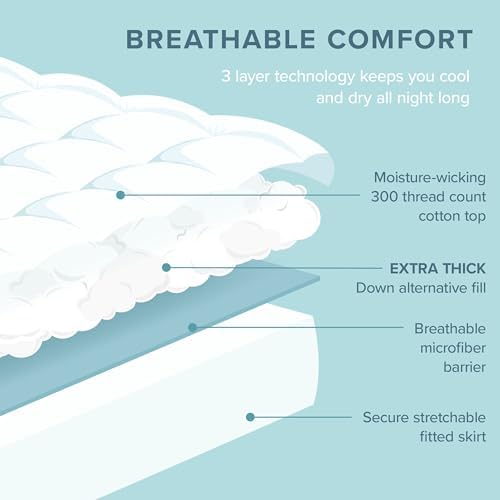 Bare Home Queen Mattress Topper Cotton Top (Queen, White)
