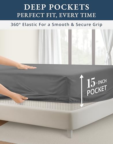 LANE LINEN King Size Sheets 100% Egyptian Cotton Sateen - Charcoal