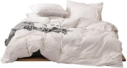 White Duvet Cover Set Washed Cotton Queen Size 3 Pieces Set 1