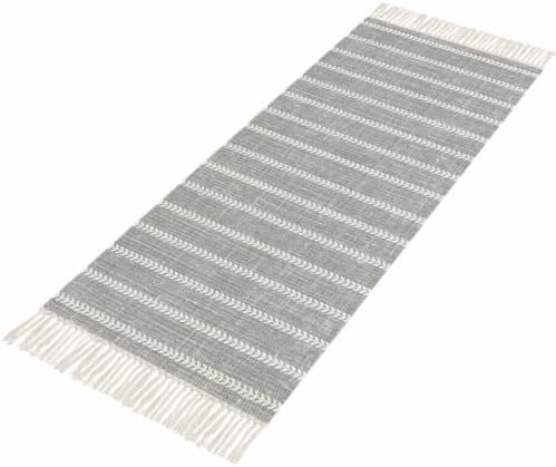 Light Gray Striped Hallway Runner Rug 2'x5', Modern Minimalist Stripe