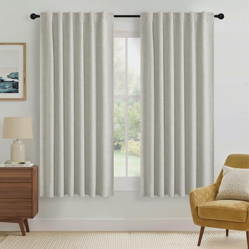 RYB HOME Greige 100% Blackout Curtains 63 inches Long for