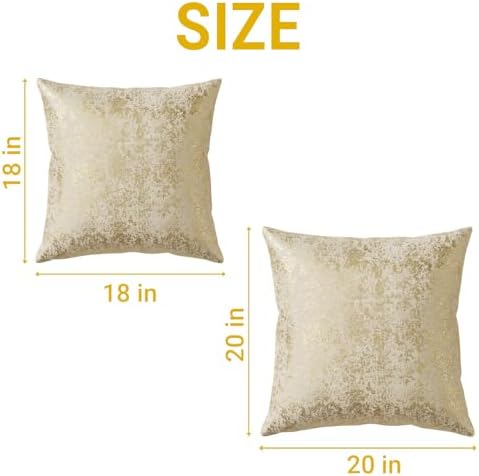 2 Pack Foil Embossed Velvet Throw Pillow Covers 20x20 Gold