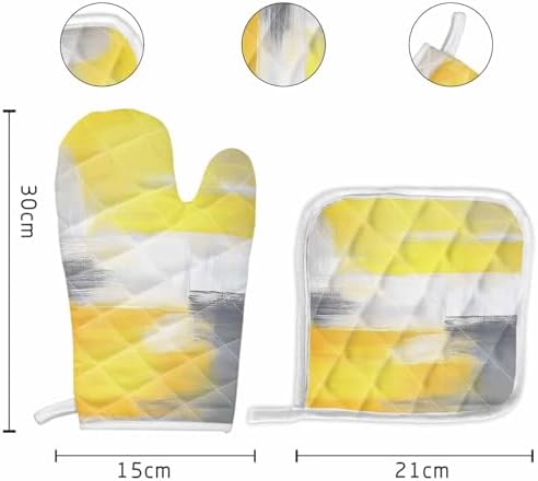 Quilted Cotton Terry Cloth Oven Mitt, Pot Holder Grey Yellow Ombre