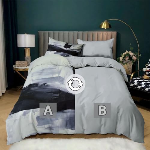 3 Pieces Duvet Covers Abstract Brush Strokes Queen Size Reversible