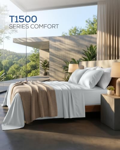 Luxury T1500 King Sheet Set with LinenWrap 4 Piece Soft Sheets-Light