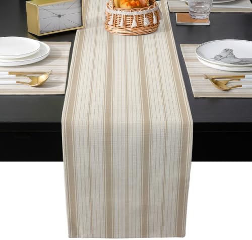 Beige Striped Table Mats Set of 6 with Table Runner 90 Inches