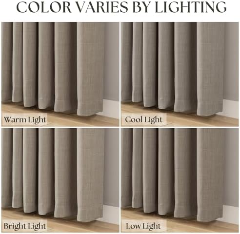 Tan Brown 84 Inches Semi Sheer Faux Linen Curtains for Living Room