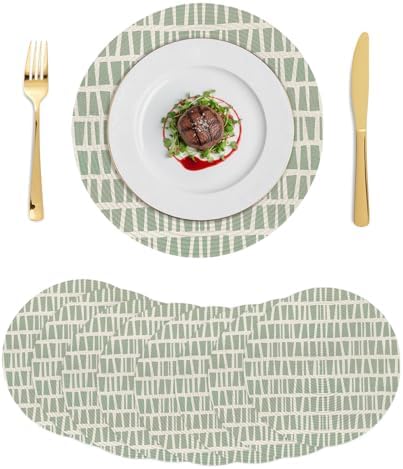 Neutral Linear Grid Round Braided Placemats Set of Set of 8 Heat