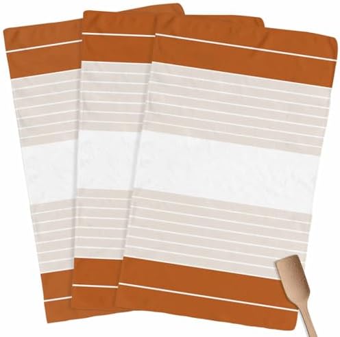Caramel Beige Stripe Kitchen Towels Set of 3 Gradient Line Geometric