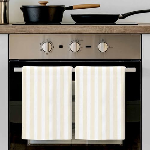 Kitchen Towels Set 3 Pack Cream Stripes Absorbent Dish Towels for
