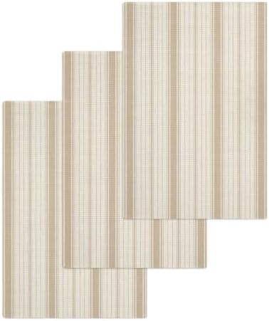 Beige Striped Hand Towels Set, Waffle Weave Kitchen Towels 3 Pieces
