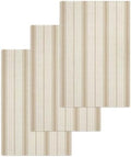 Beige Striped Hand Towels Set, Waffle Weave Kitchen Towels 3 Pieces