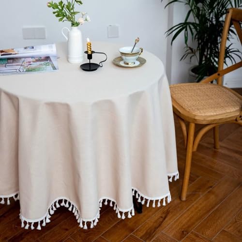 Beydodo Round Tablecloths, Living Room Table Cloth 96 inch Solid Beige