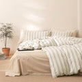 DONEUS Green Striped Duvet Cover Set 100% Washed Cotton Linen Like