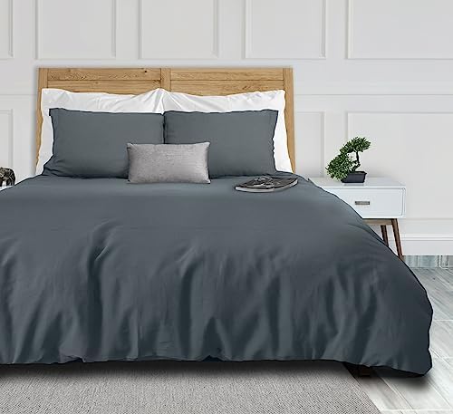 White Classic Grey Duvet Cover King Size, Microfiber Duvet Cover with