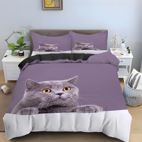 Gray Cat Duvet Cover Set PurpleBedding 3D Printed - 100% Microfiber