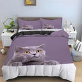 Gray Cat Duvet Cover Set PurpleBedding 3D Printed - 100% Microfiber