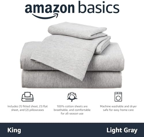 Amazon Basics 4 Piece Bed Sheets Set, 100% Cotton Jersey, Includes