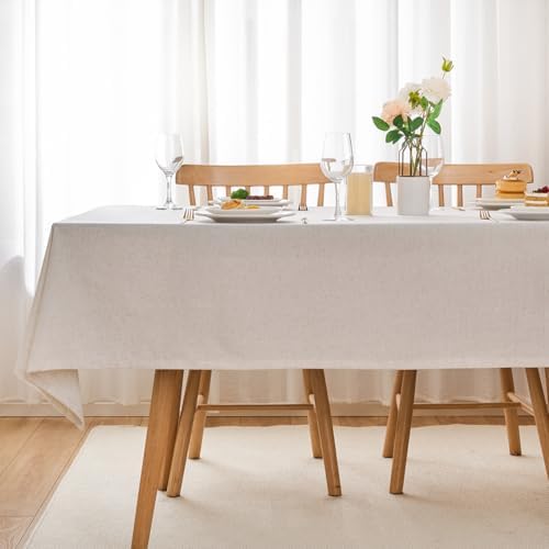 Rectangle Natural Flax Linen Solid Color Tablecloth, Spring Stain