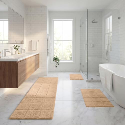 SUPERIOR Cotton Washable Bath Rug with Runner Bundle Set, 3 Piece