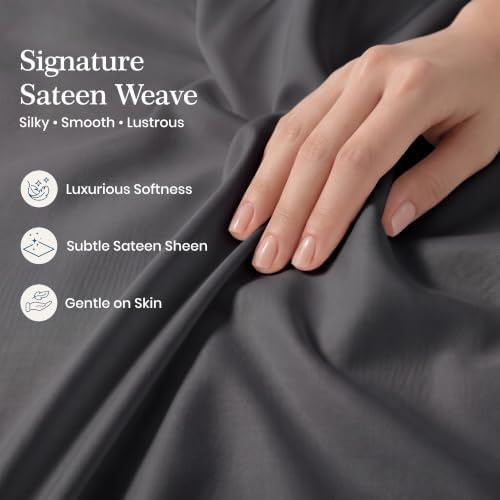 Luxury 4Pc King Size Sheets Set, 100% Cotton Sateen (Charcoal Grey)